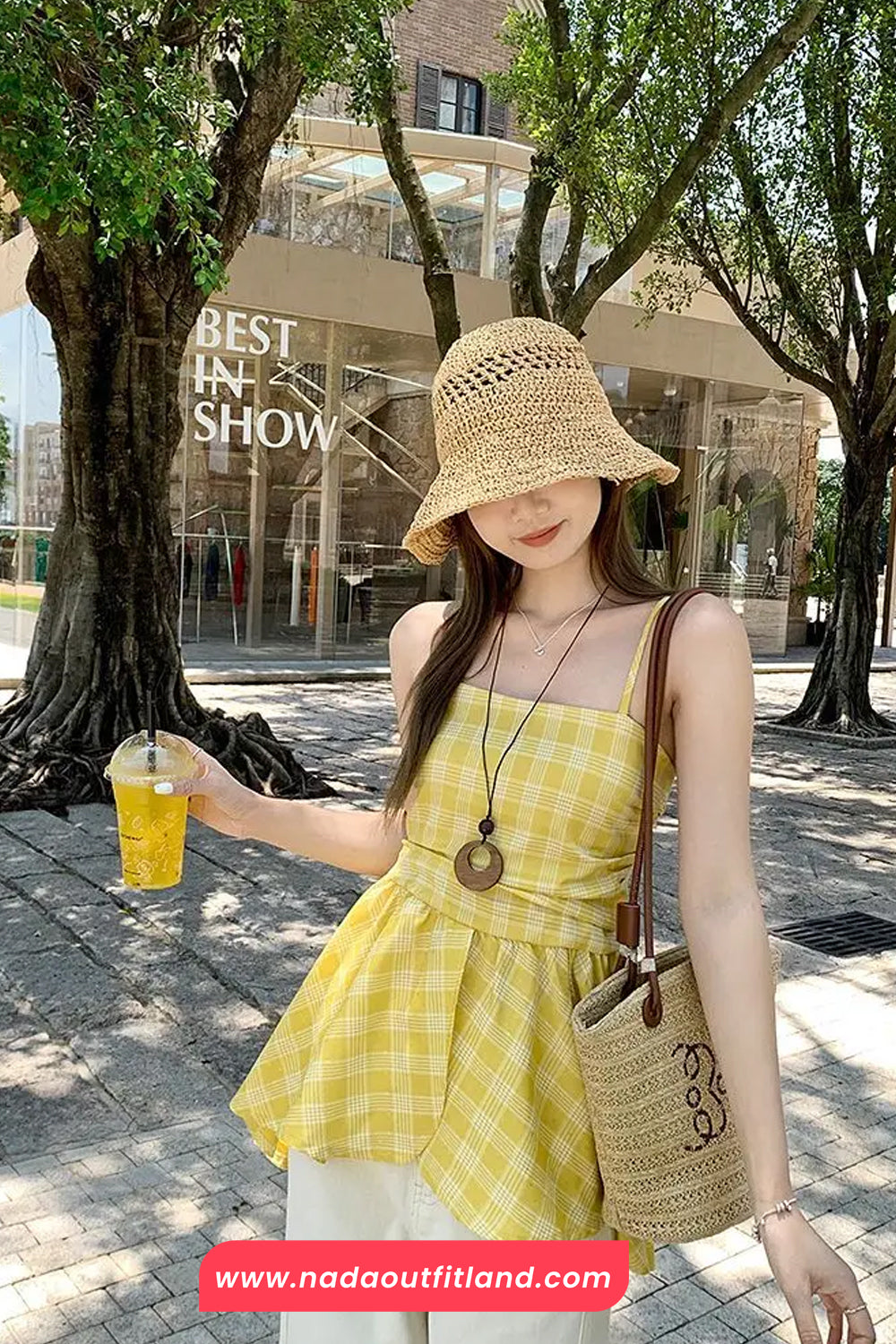Loose Casual Yellow Plaid Irregular Style Tank Top