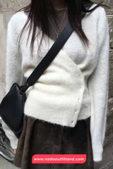 Long Sleeve V-Neck Irregular Style Cropped Sweater