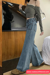 High Waist Casual Slightly Flared Jeans Pants