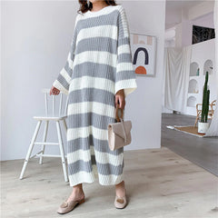 Loose Long Striped Crew Neck Knitted Dress