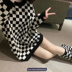 Long Sleeve Casual Checkered Pattern O-Neck Sweater
