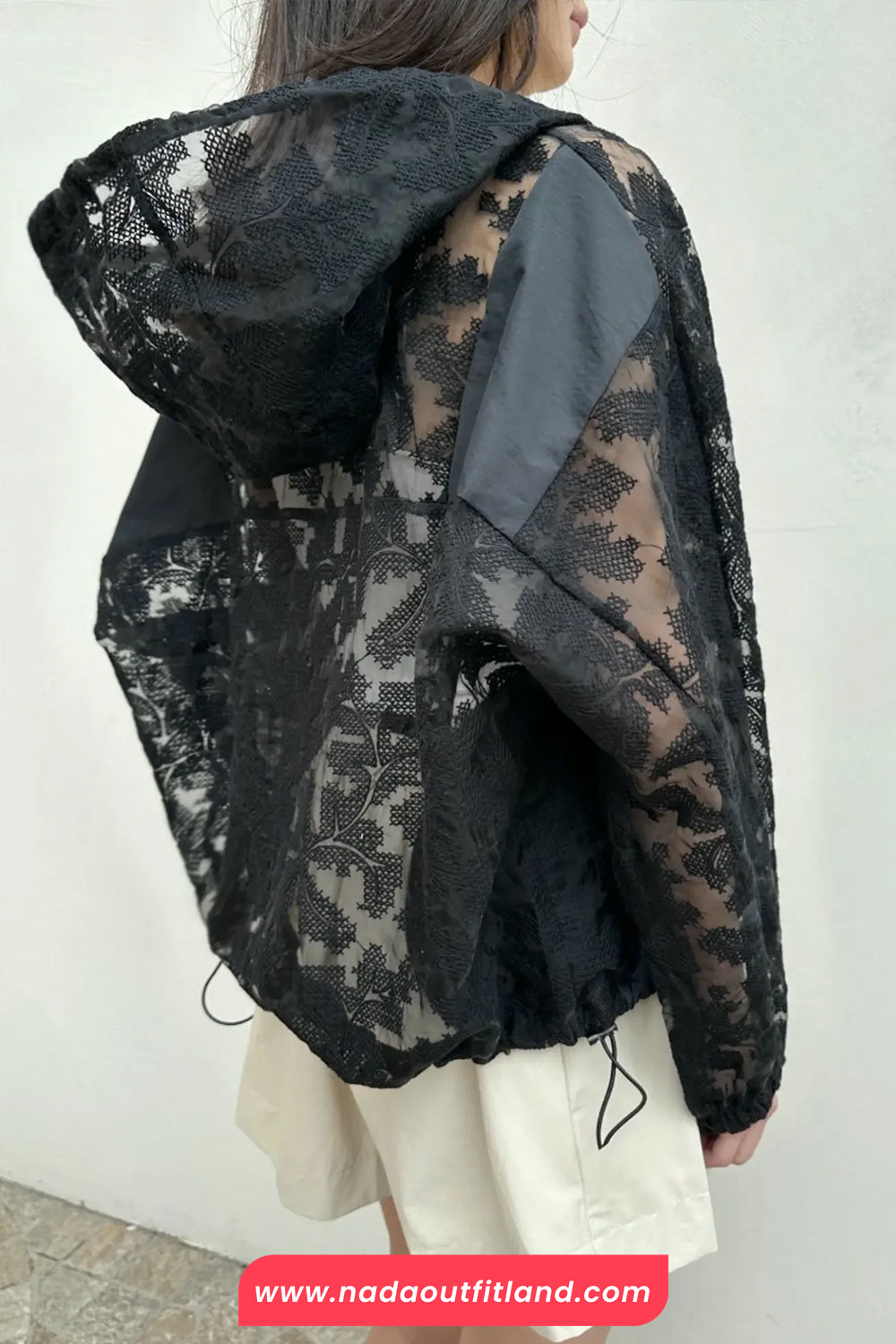 Long Sleeve Lace Hooded Transparent Jacket