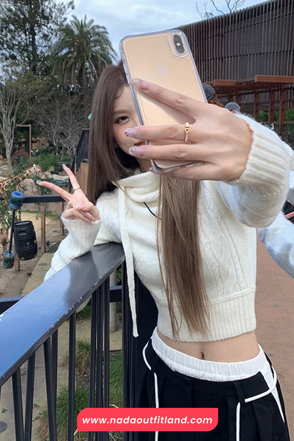 Long Sleeve Cropped Style Hooded Knitted Sweater