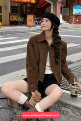 Long Sleeve Lapel Collar Suede Velvet Jacket