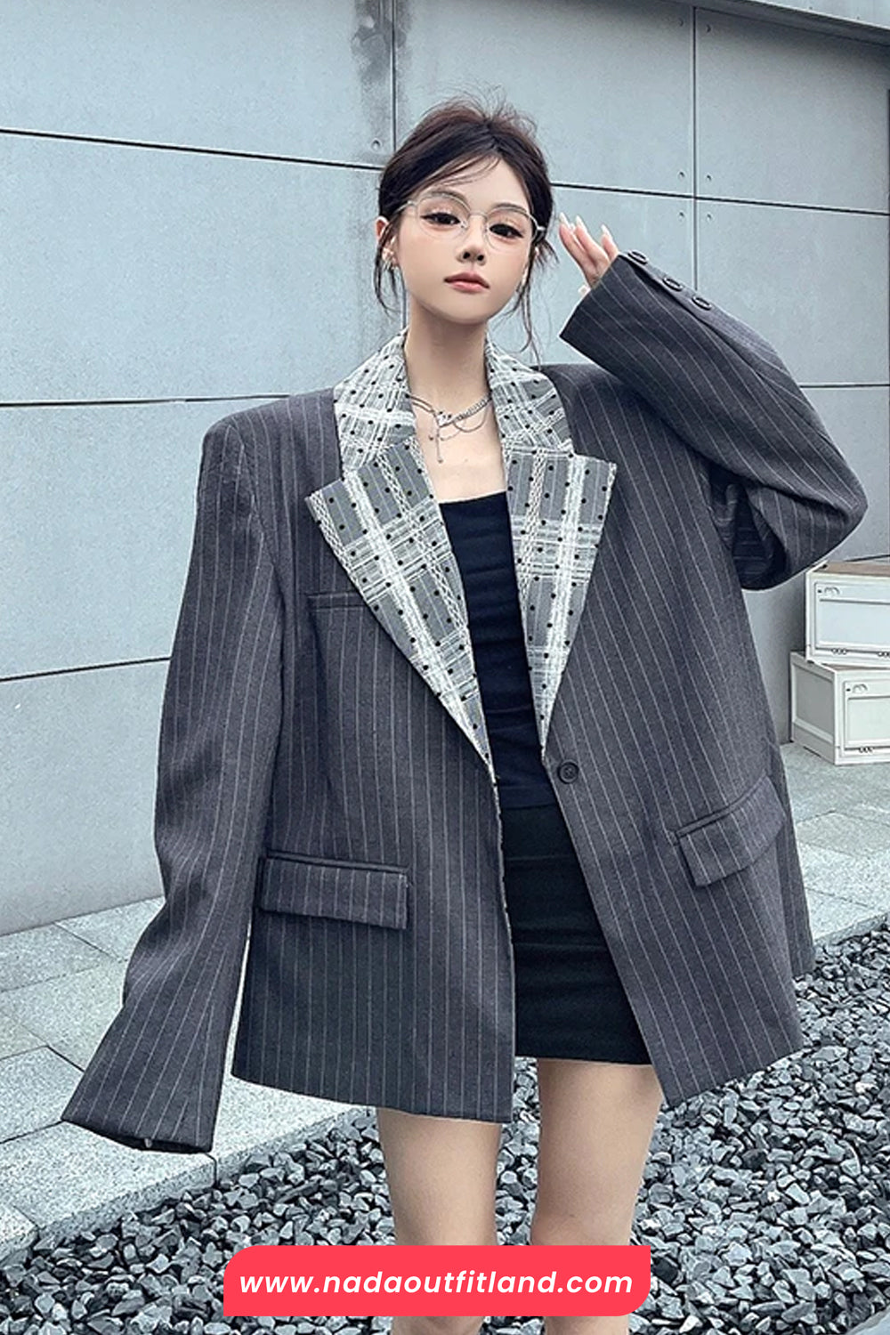Loose Elegant Striped Office Blazer Coat
