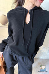 Long Sleeve Sexy Hollow Out Knitted Hooded Sweater