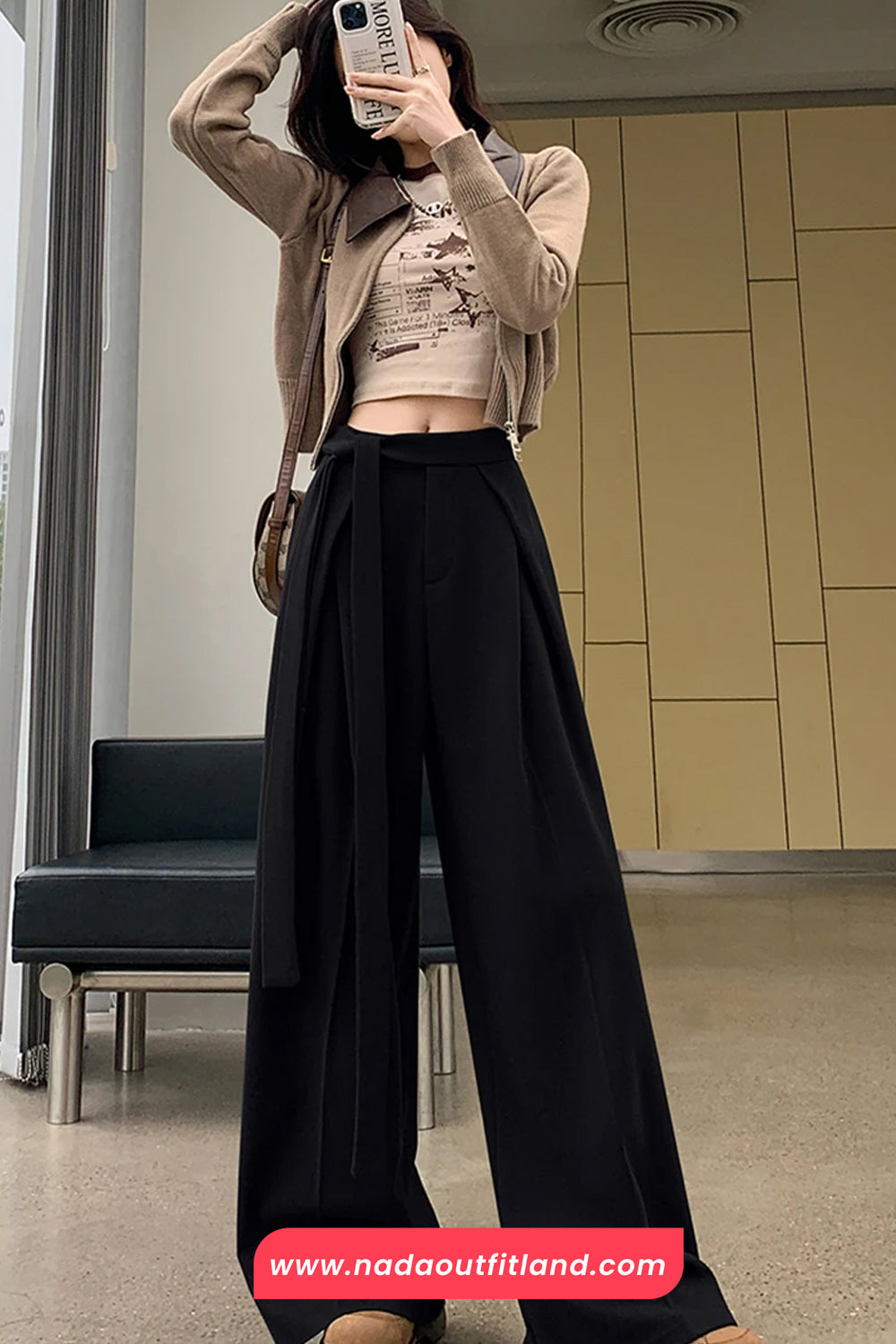 Loose Woolen Lace Up Wide Leg Pants