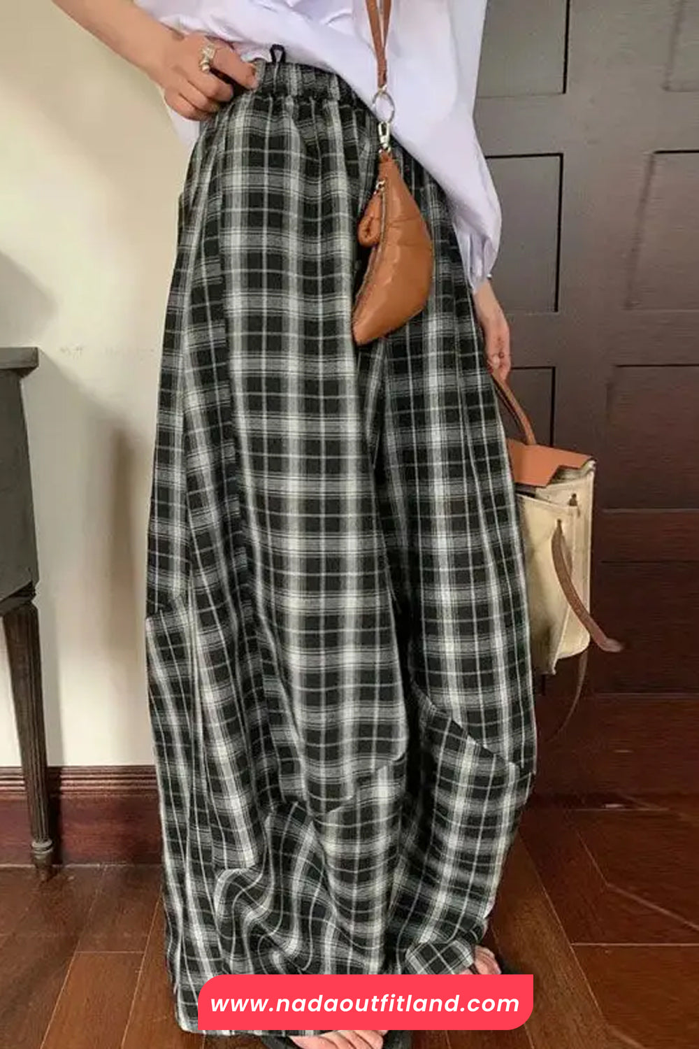 Loose Oversize Plaid Pattern Wide Leg Pants