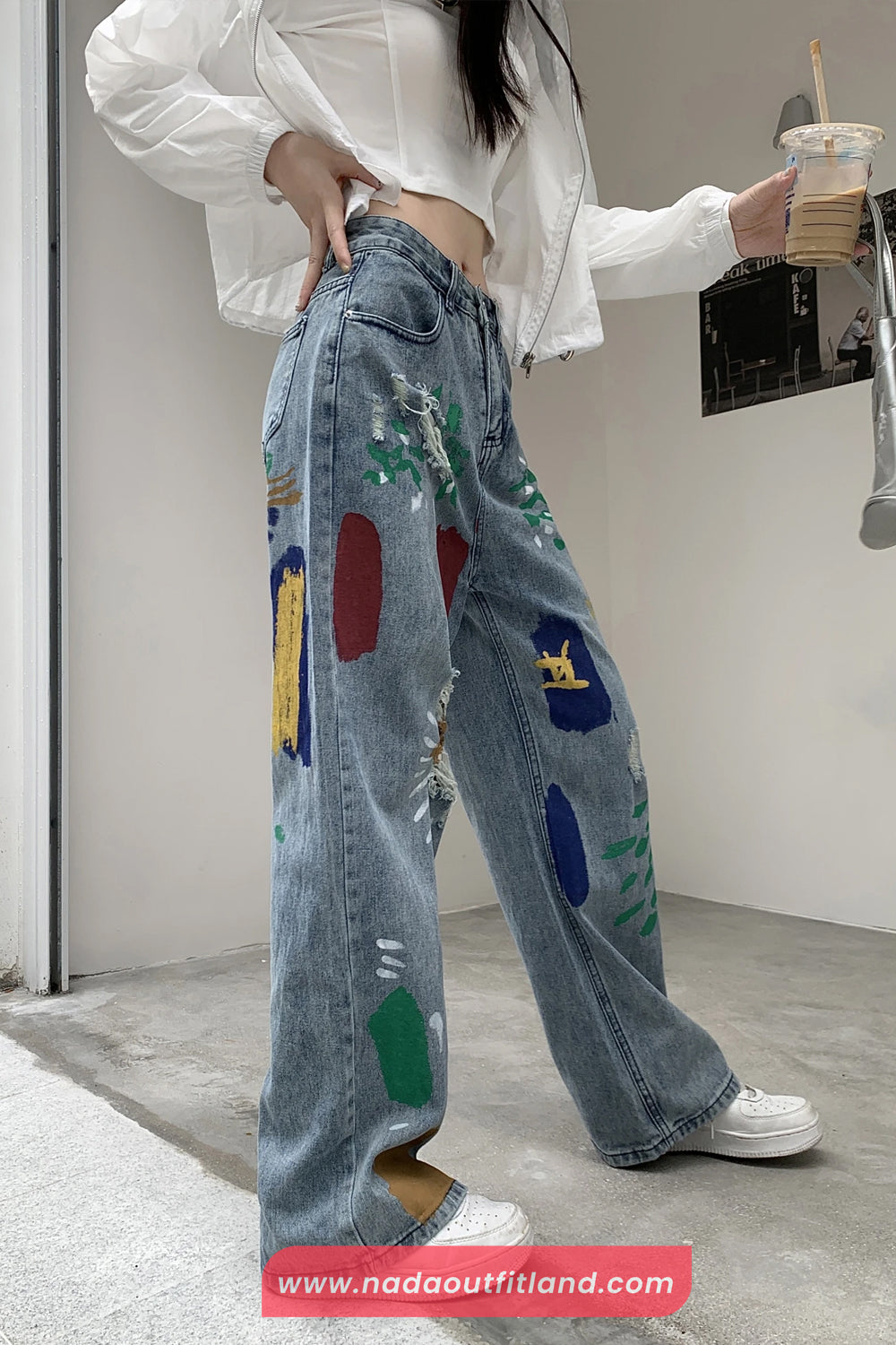 Loose Ripped Style Graffiti Colors Jeans Pants