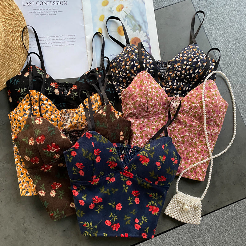 Backless Florals Pattern Sexy Crop Tops