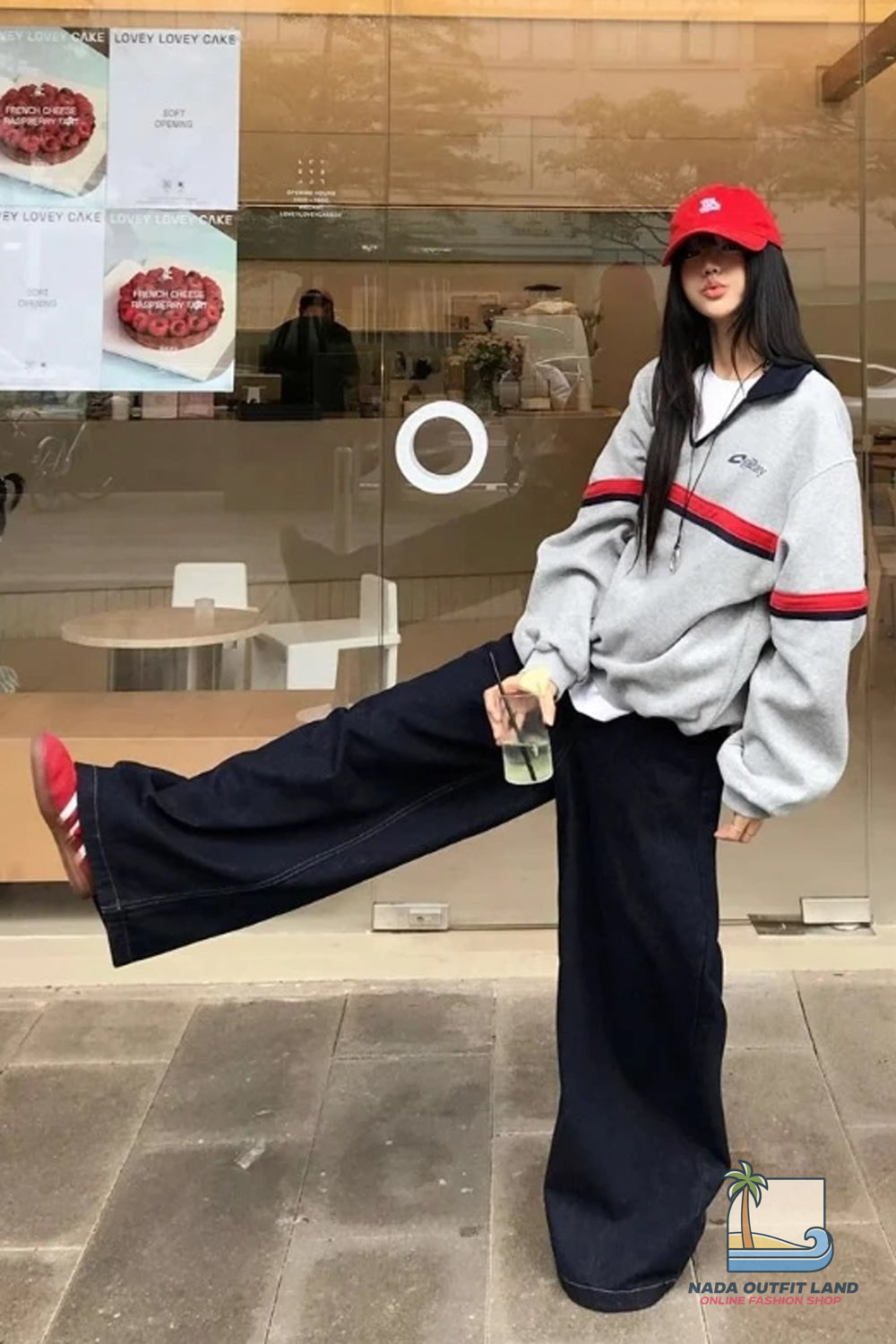 Long Sleeve Grey Striped Pattern Lapel Collar Retro Sweatshirt