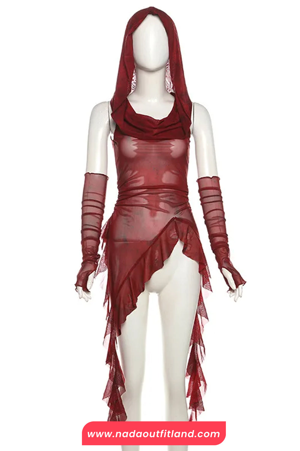 See Through Irregular Hooded Ruffles Slim Shirt