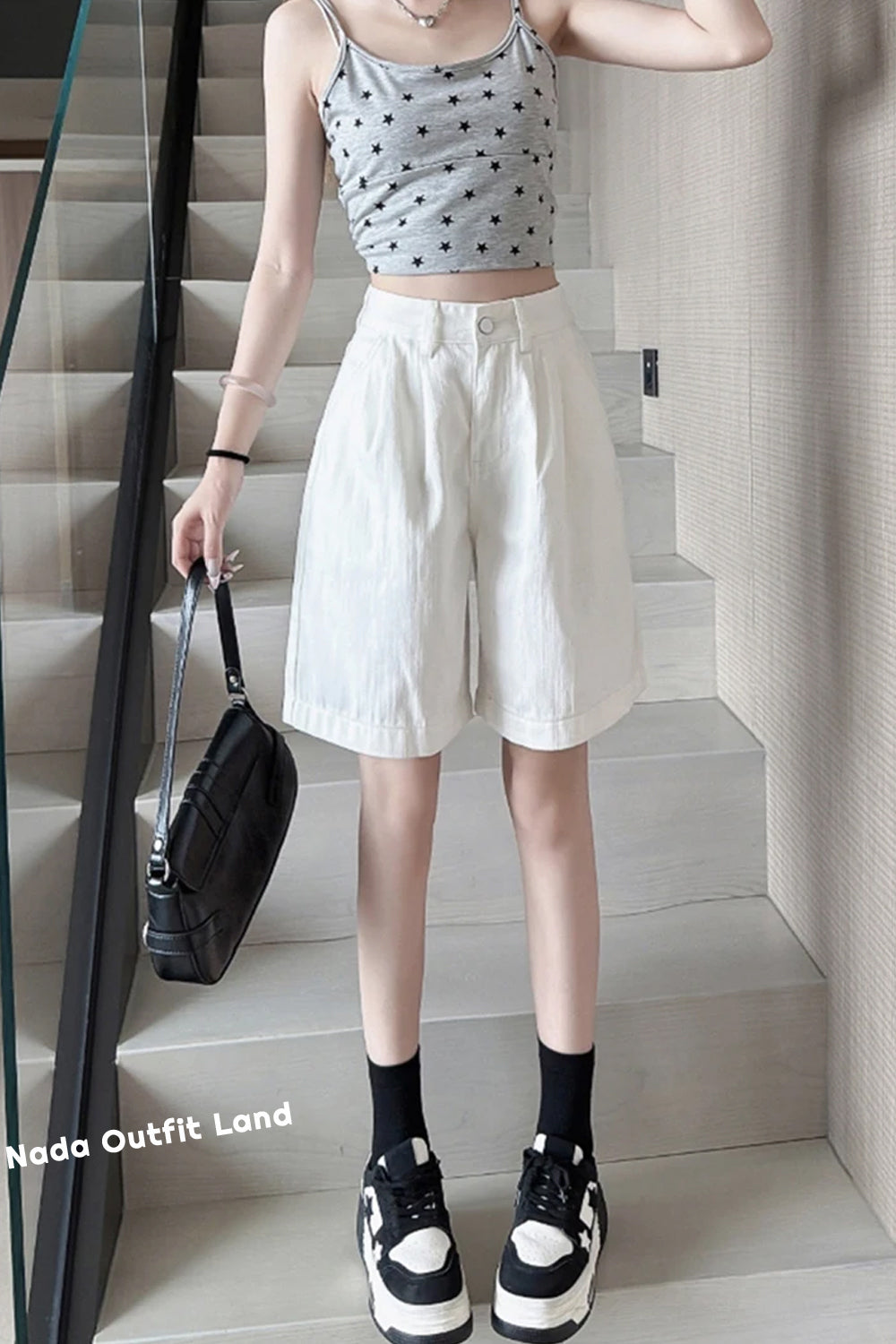 High Waist Loose Denim White Shorts