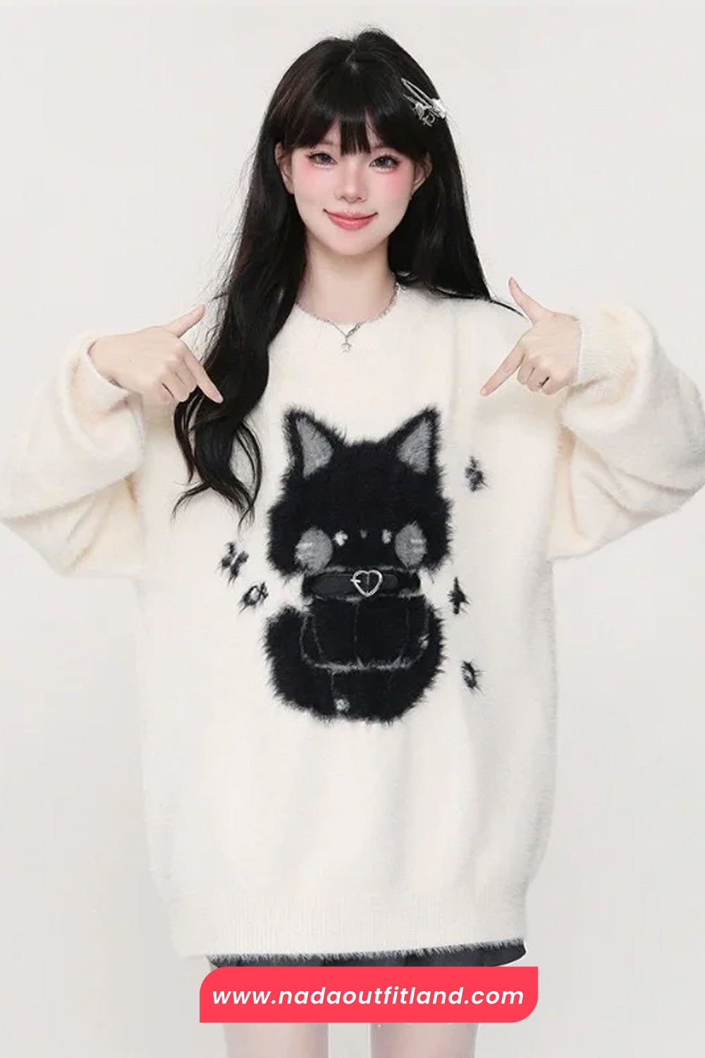 Cute Cat O-Neck Soft Velvet Sweater