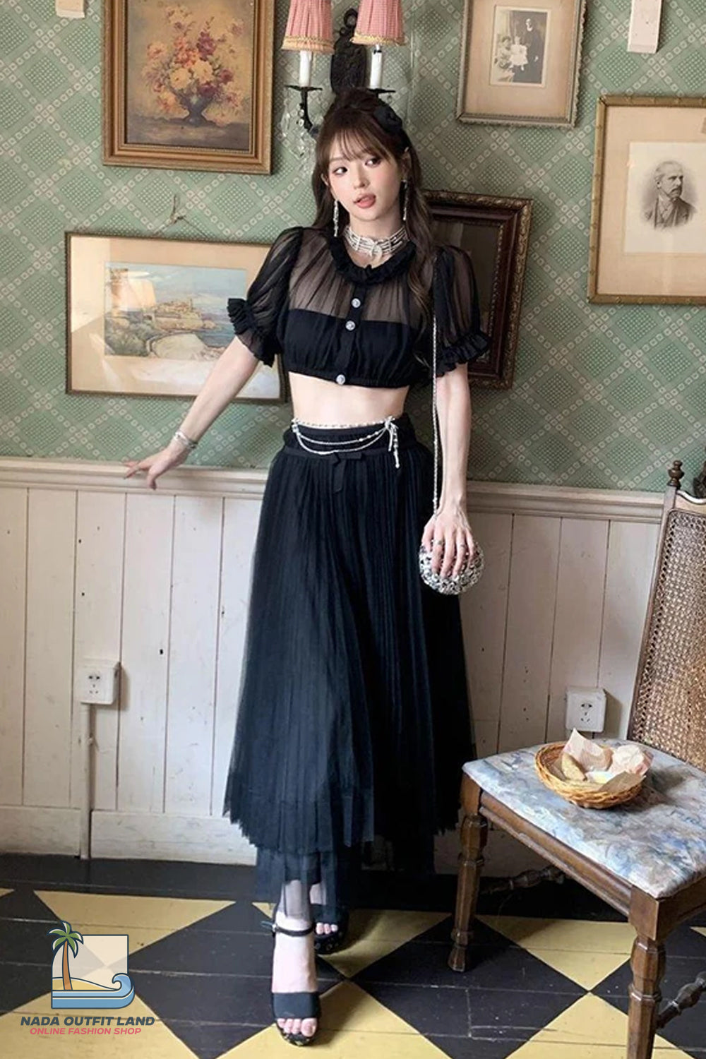 Puff Sleeve Sexy Elegant Mesh Transparent Crop Tops