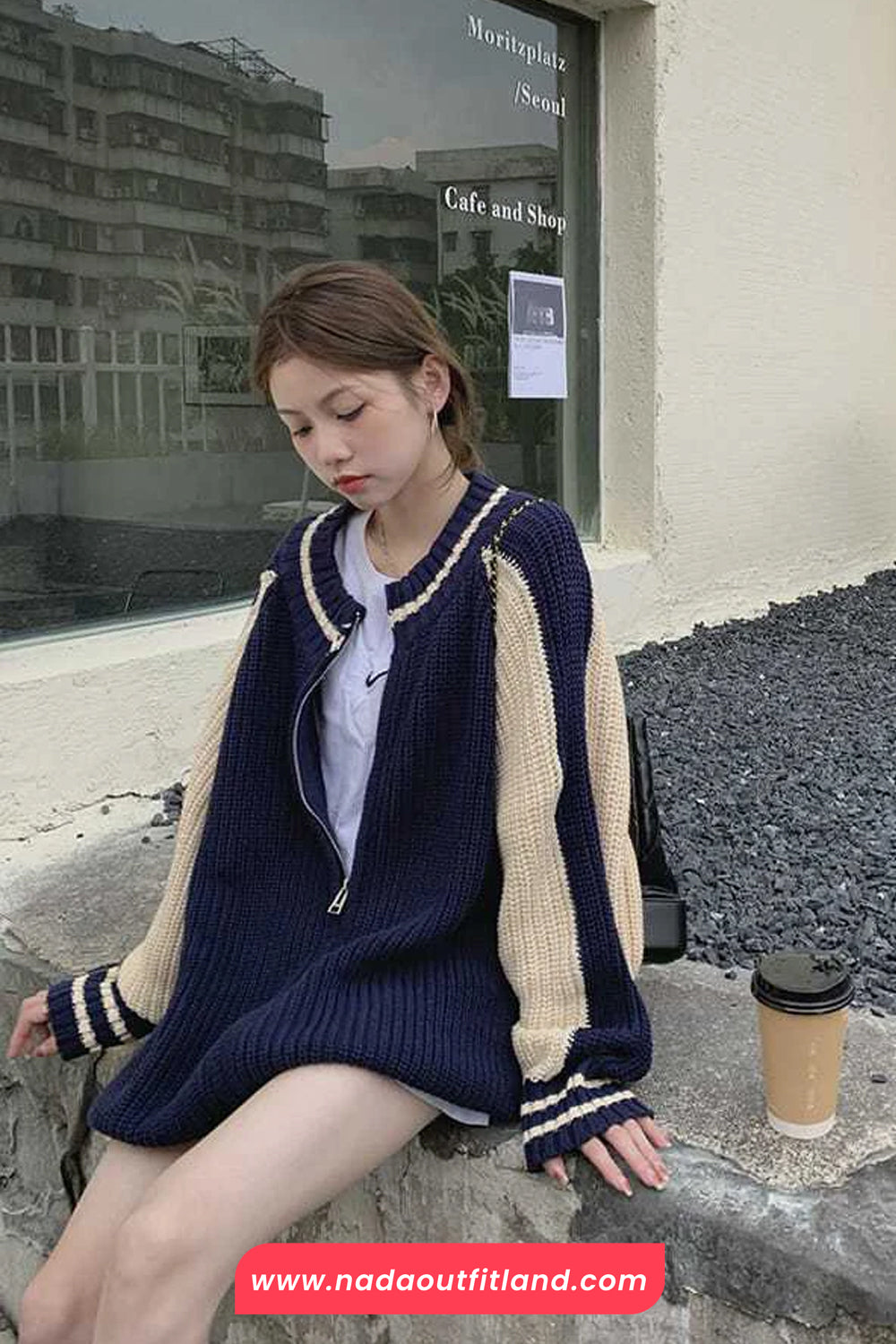 Long Sleeve Retro Striped Knitted Zipper Cardigan Sweater