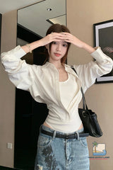 Long Sleeve Striped Blouse Sexy Slim Bodysuit