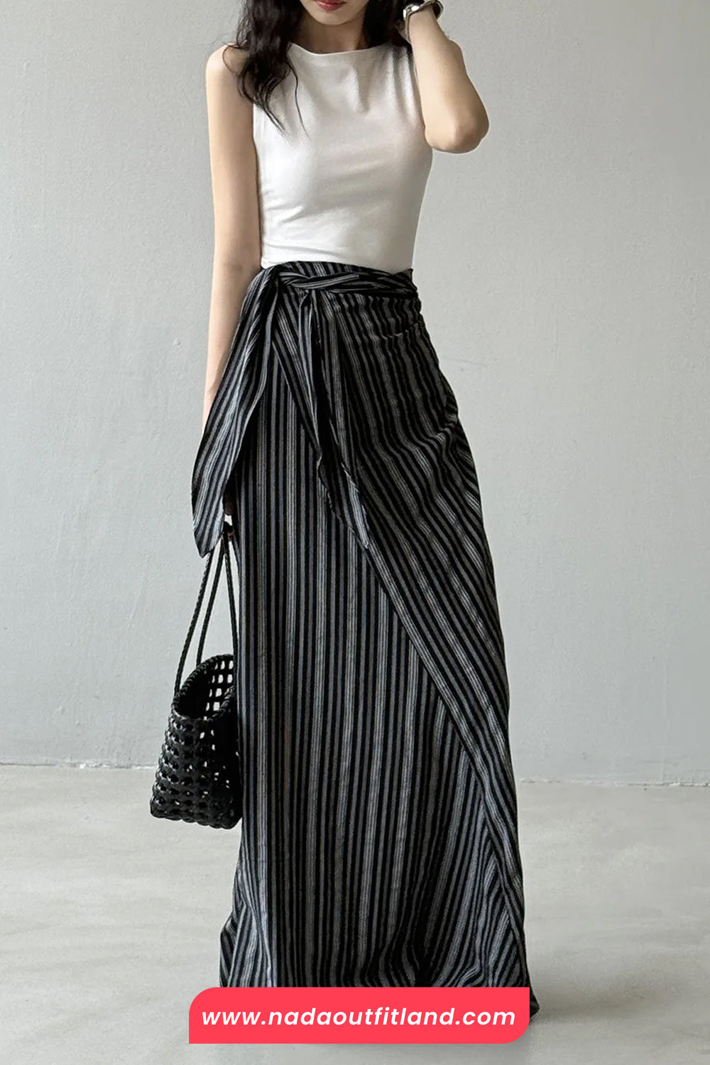 High Waist Striped Irregular Style Elegant Skirts