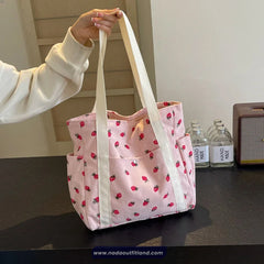 Cute Strawberry Pattern Corduroy Hand Bag