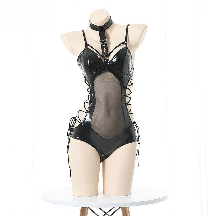 Latina Black Bodysuit HubLai Leather Lingerie Black Teddy