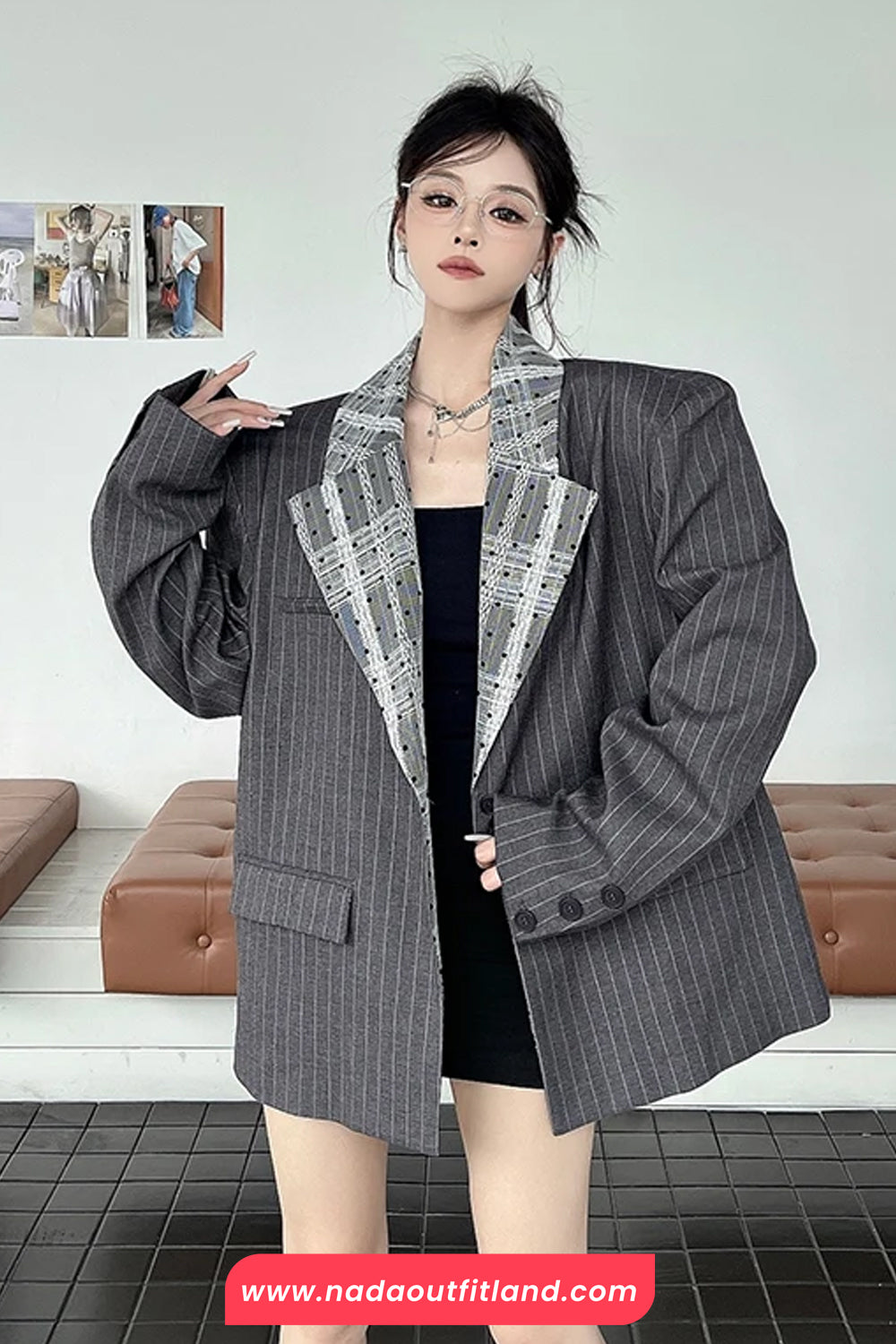 Loose Elegant Striped Office Blazer Coat