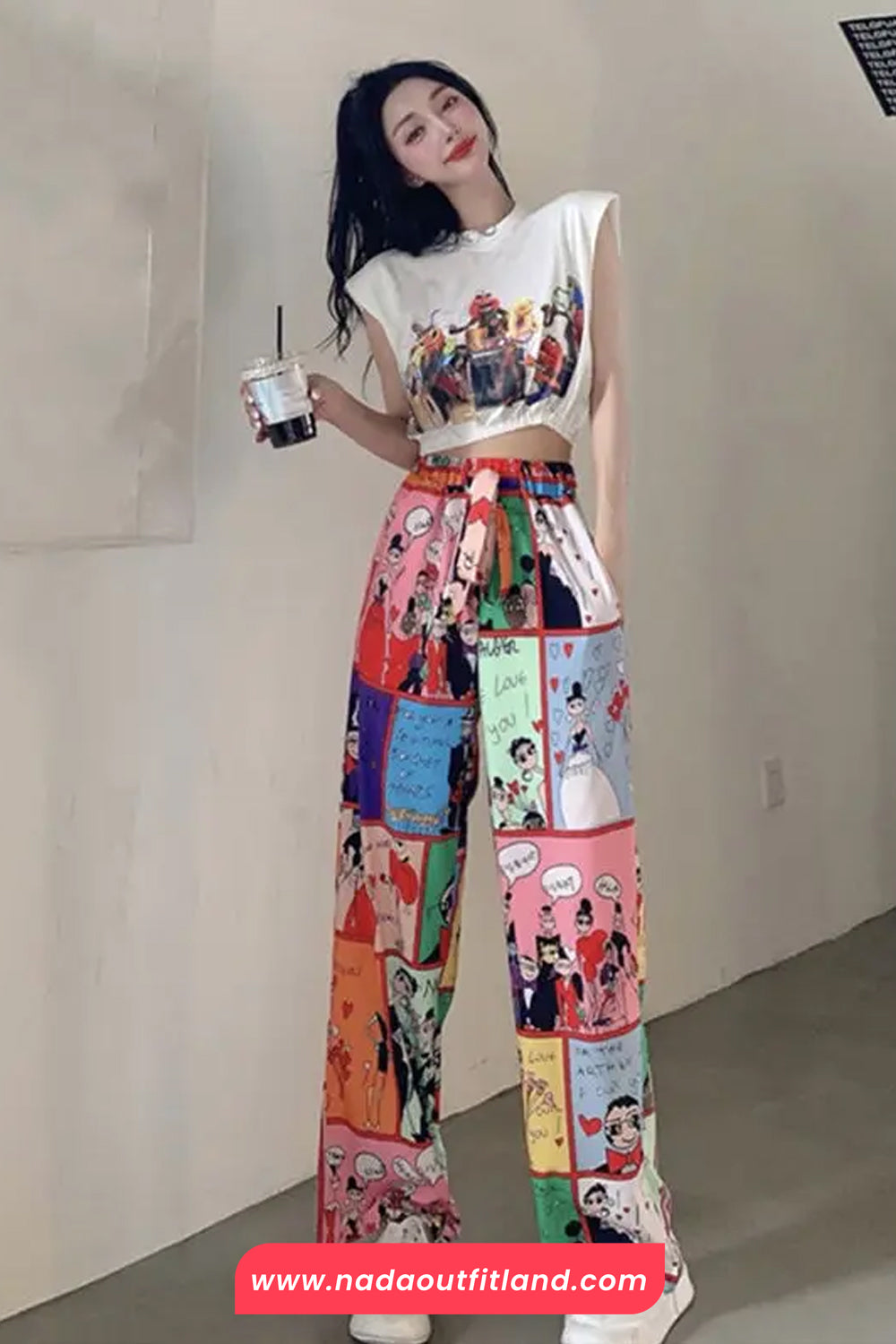 Cute Cartoon Comic Style Pattern Long Pants