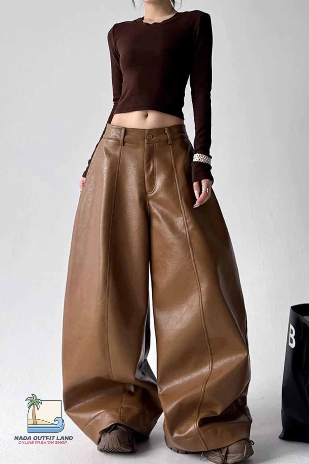 Loose PU Leather Wide Leg Fashion Pants