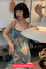 Retro Floral Pattern Spaghetti Strap Long Dress