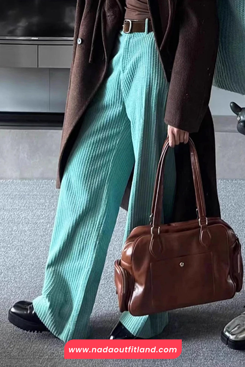 High Waist Mint Colors Corduroy Long Pants