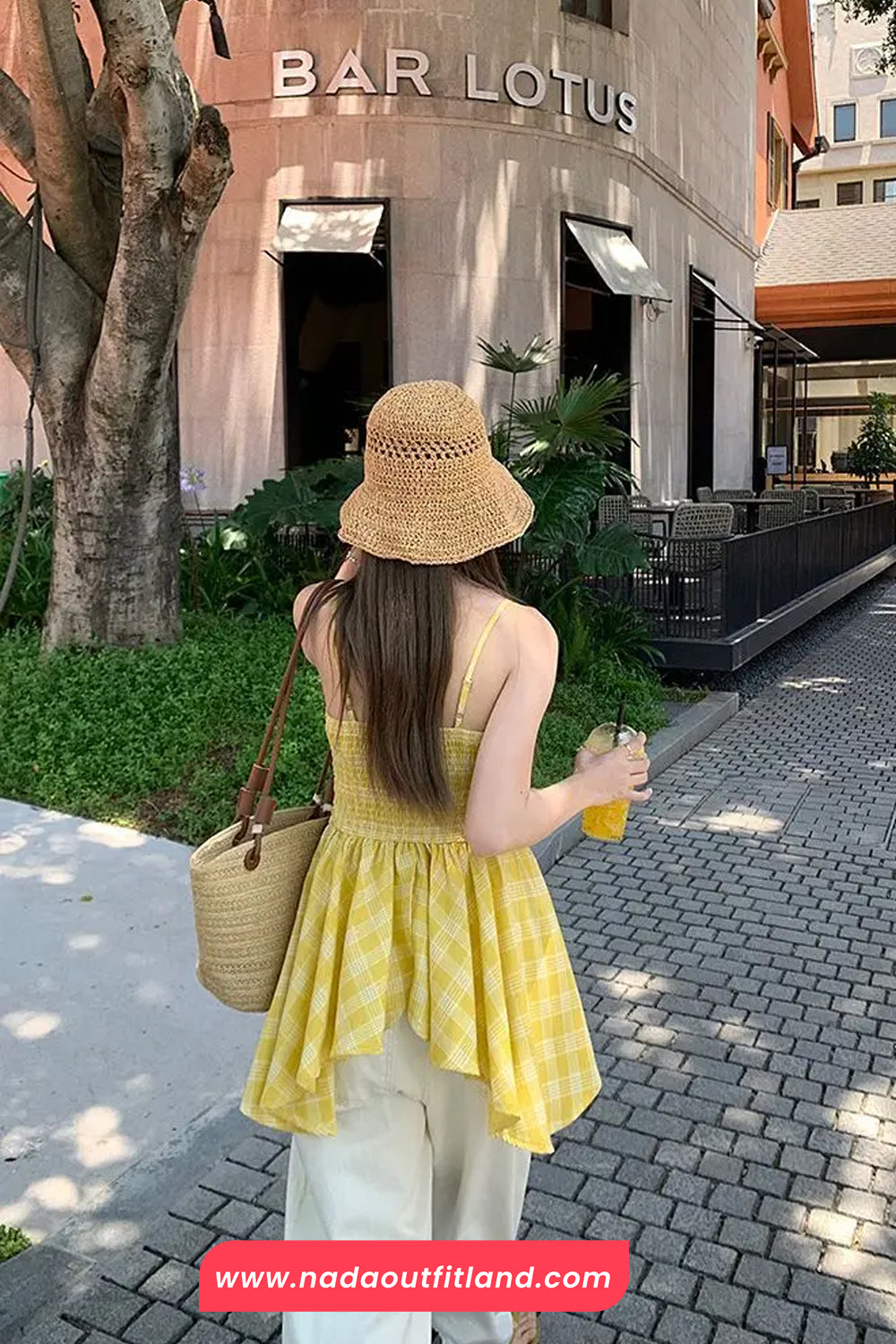 Loose Casual Yellow Plaid Irregular Style Tank Top