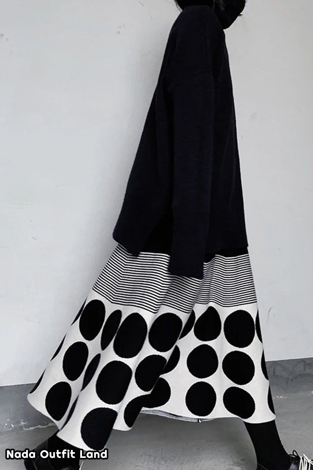 Vintage Polka Dot Striped Pattern Knitted Midi Skirts