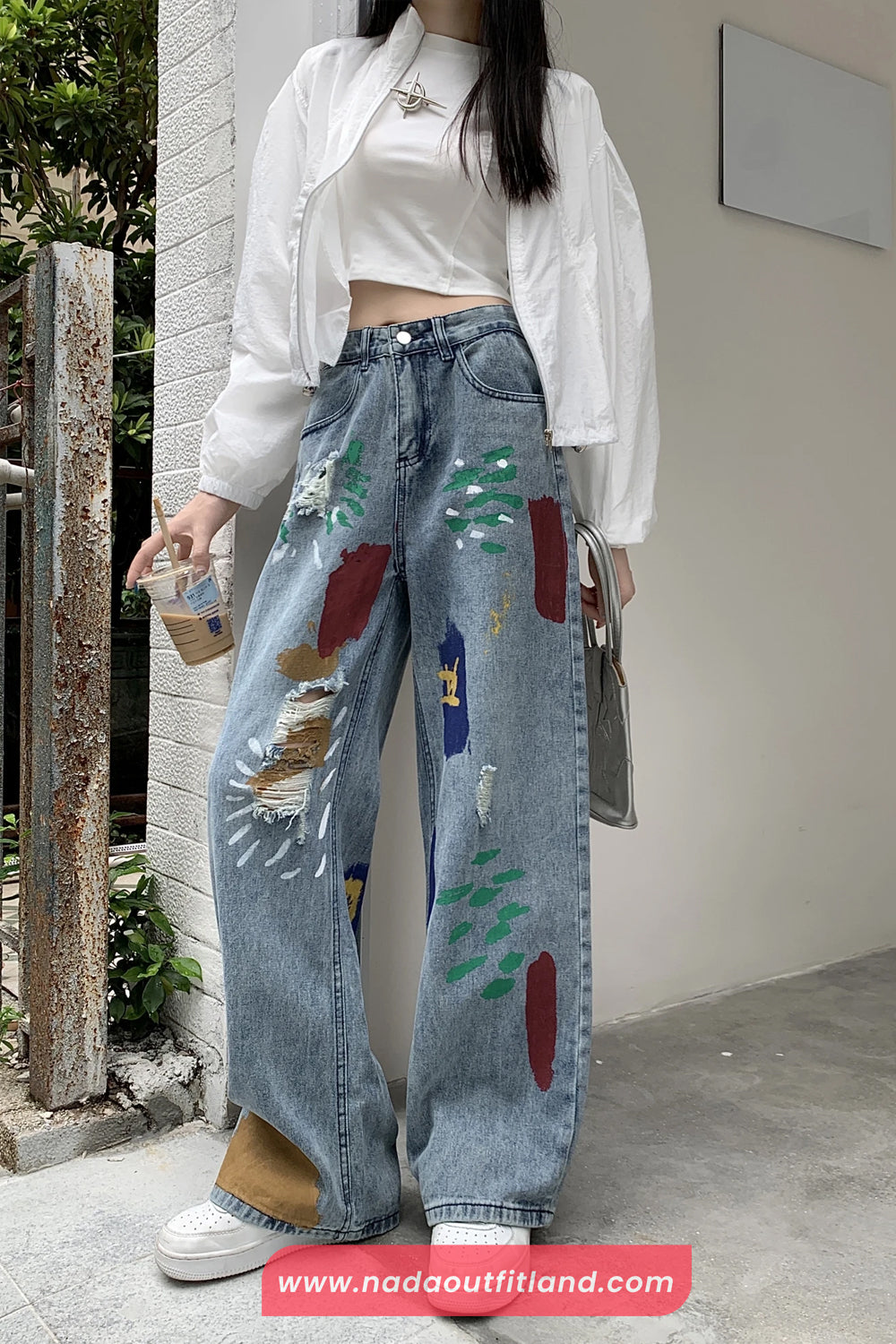 Loose Ripped Style Graffiti Colors Jeans Pants