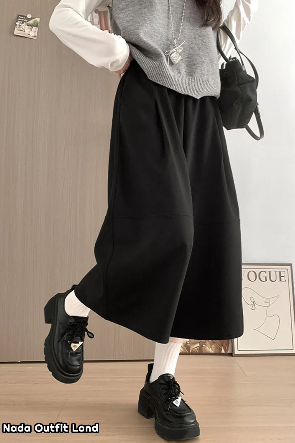 High Waist Knee Length Vintage Woolen Pants