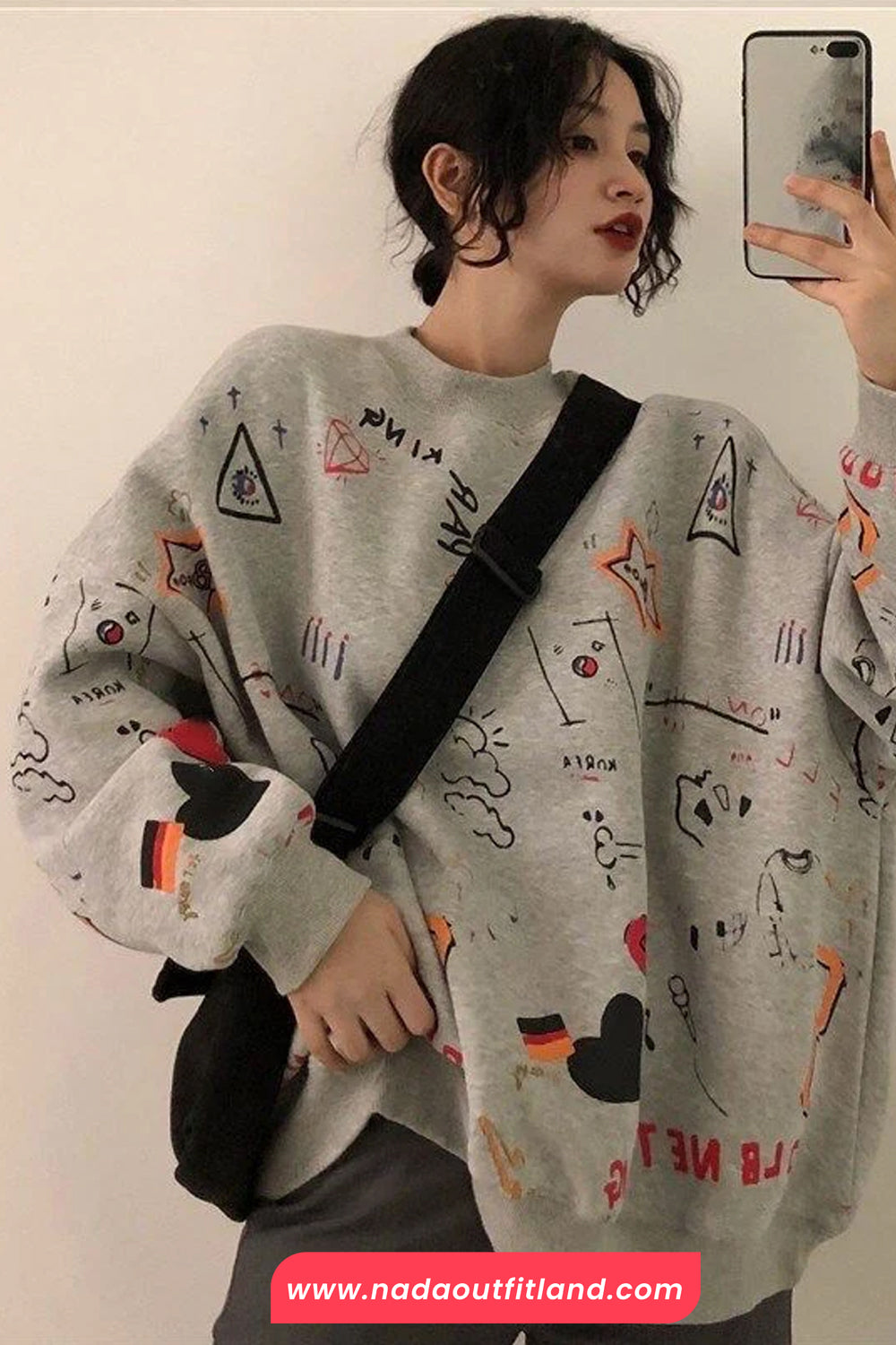 Long Sleeve Loves Art Pattern Printed O-Neck Sweater