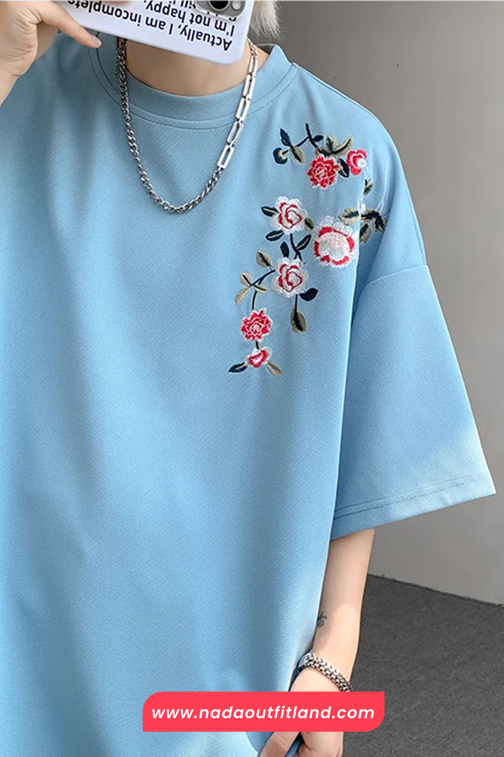 Loose Flower Embroidered Half Sleeve Shirts