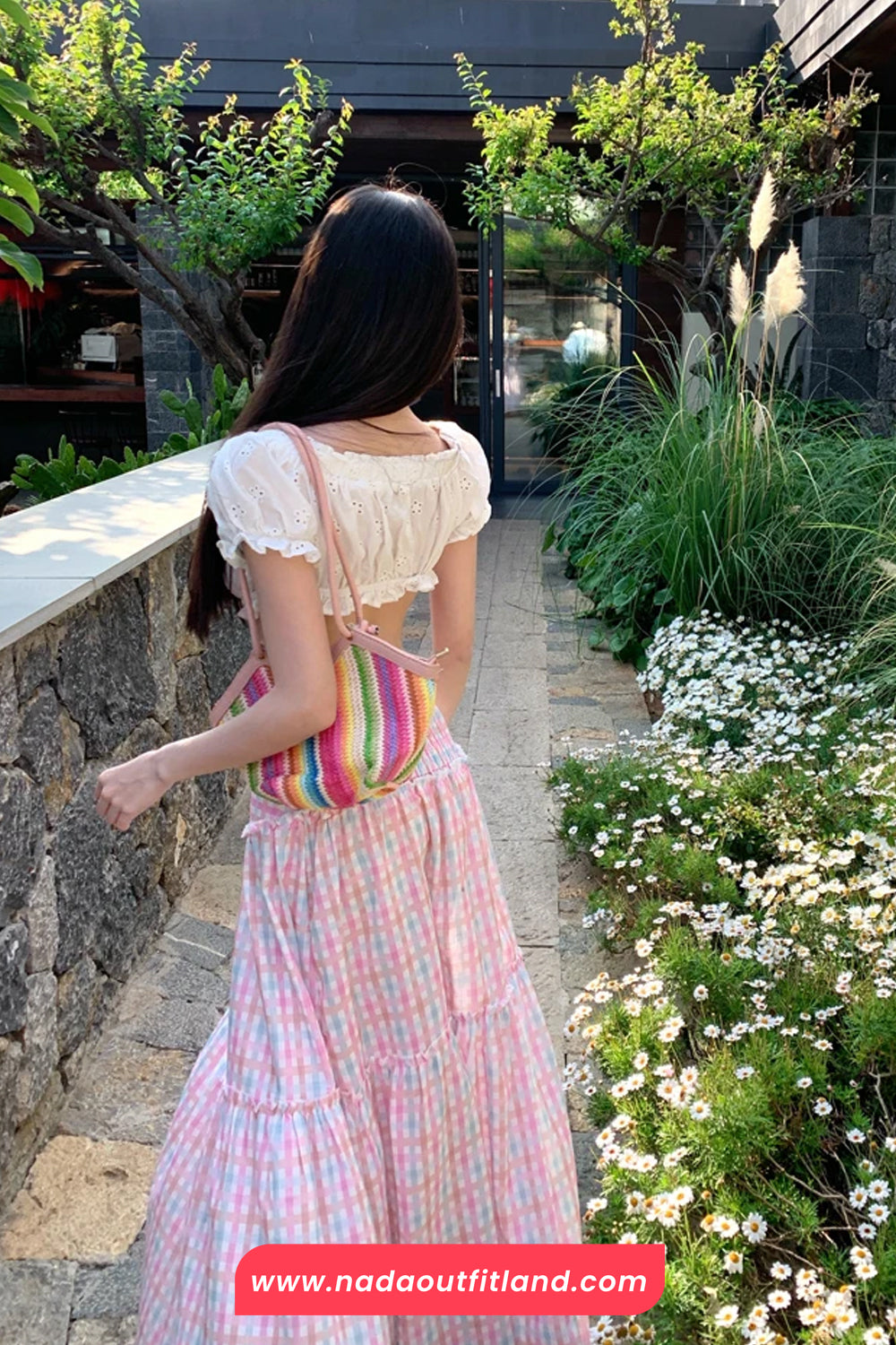 Casual A-Line Design Pink Plaid Midi Skirts