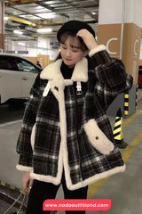 Loose Plaid Pattern Woolen Coat Jacket