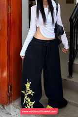 Loose Wide Leg Stars Pattern Home Wear Sweatpants