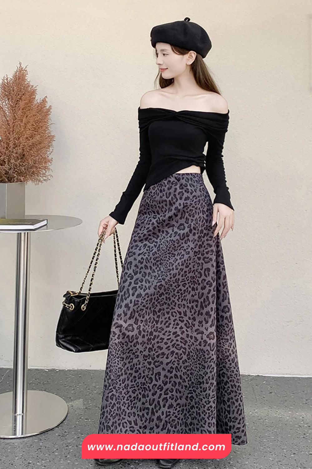 High Waist Vintage Leopard Pattern Elegant Office Skirts