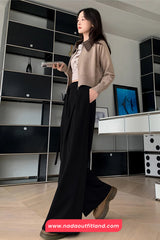 Loose Woolen Lace Up Wide Leg Pants