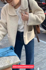 Lapel Collar Vintage Lamb Wool Fluffy Cropped Jacket
