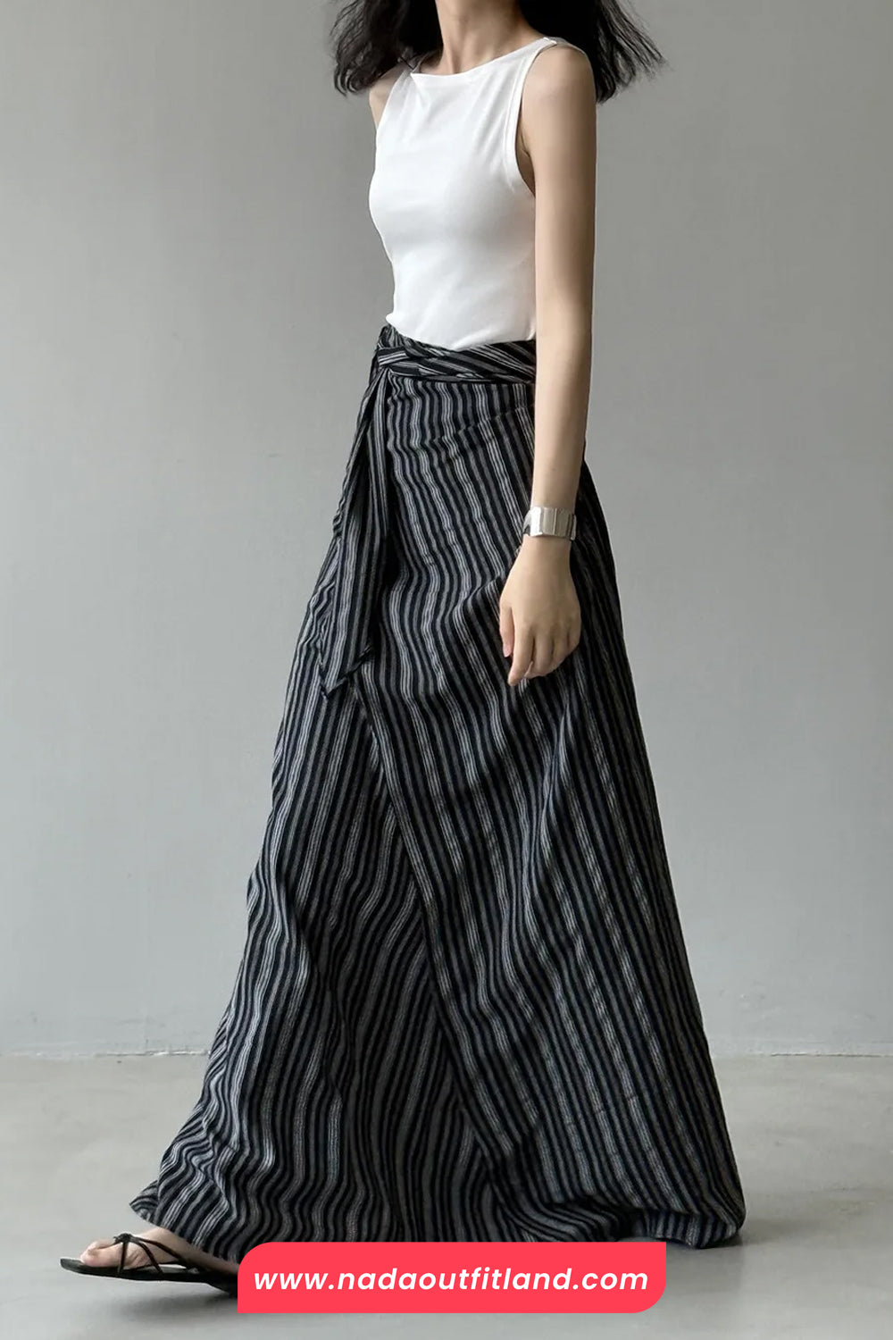 High Waist Striped Irregular Style Elegant Skirts