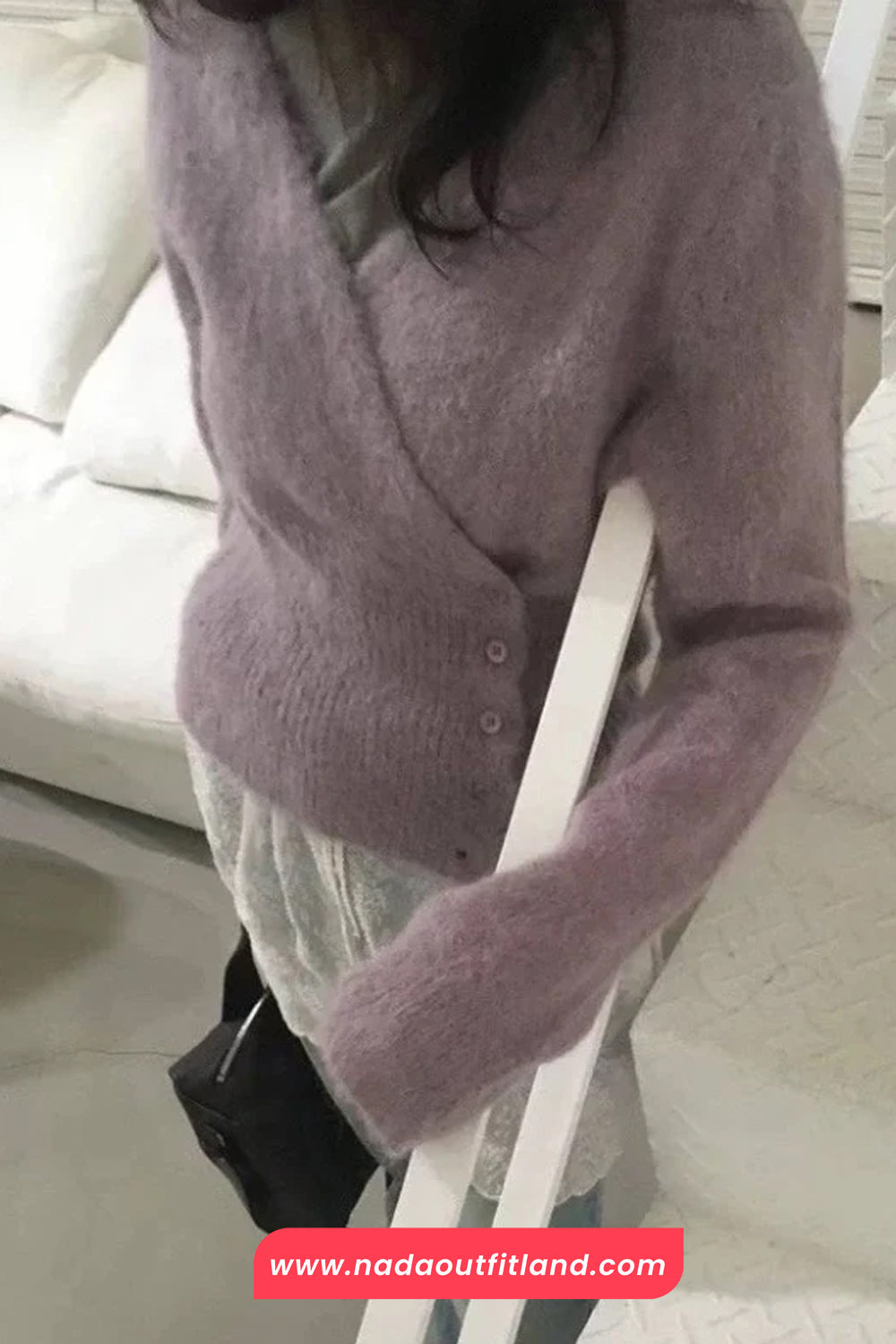 Long Sleeve V-Neck Irregular Style Cropped Sweater