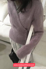 Long Sleeve V-Neck Irregular Style Cropped Sweater
