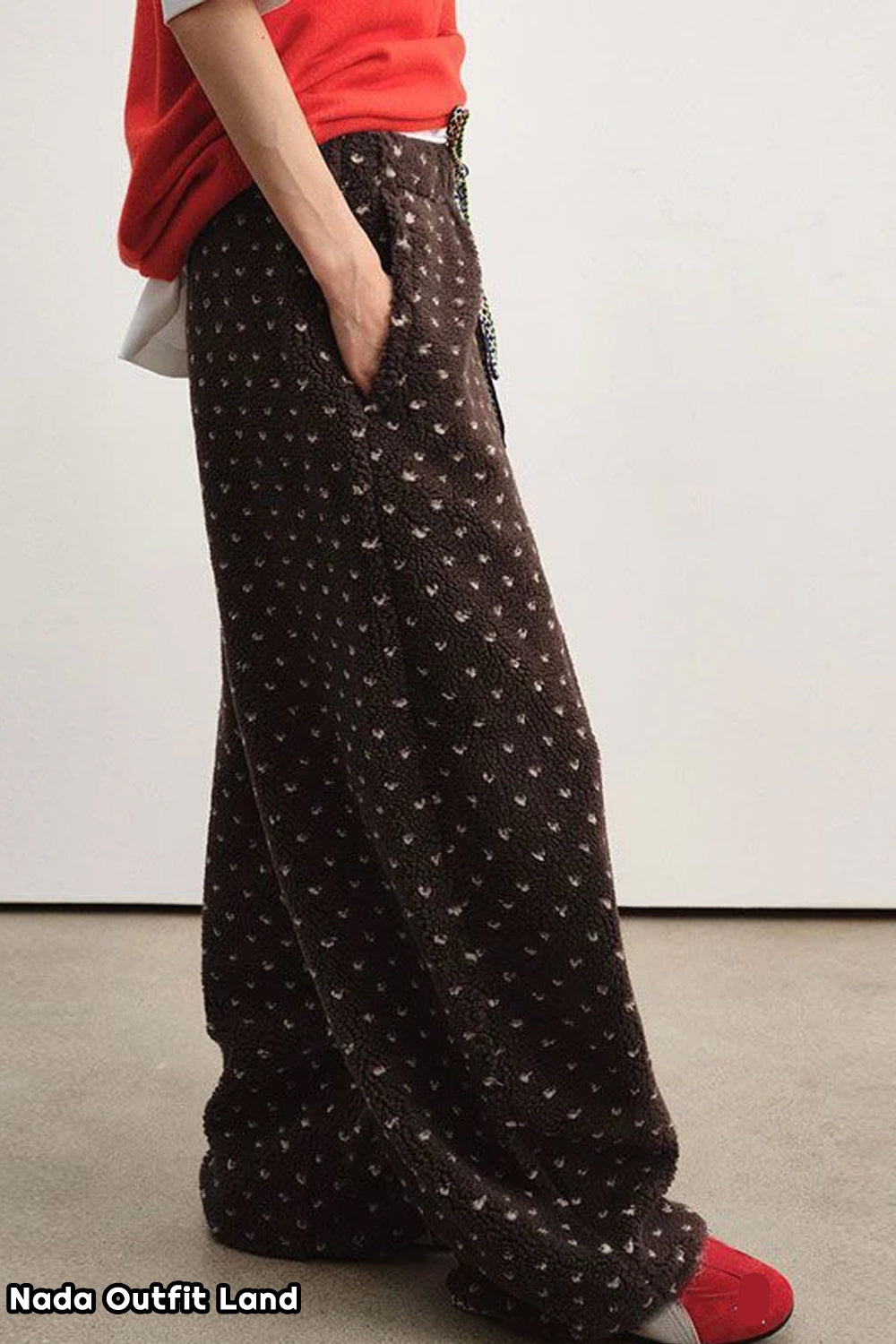 Loose Polka Dots Pattern Lamb Woolen Thick Pants