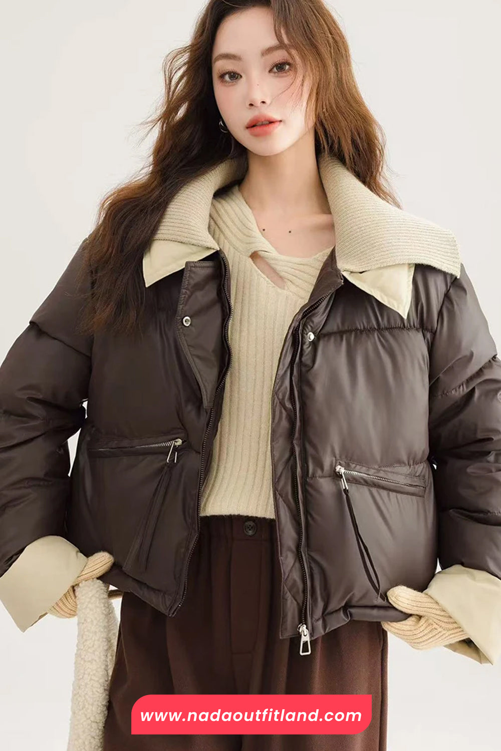 Loose Lapel Collar Parkas Coat Jacket