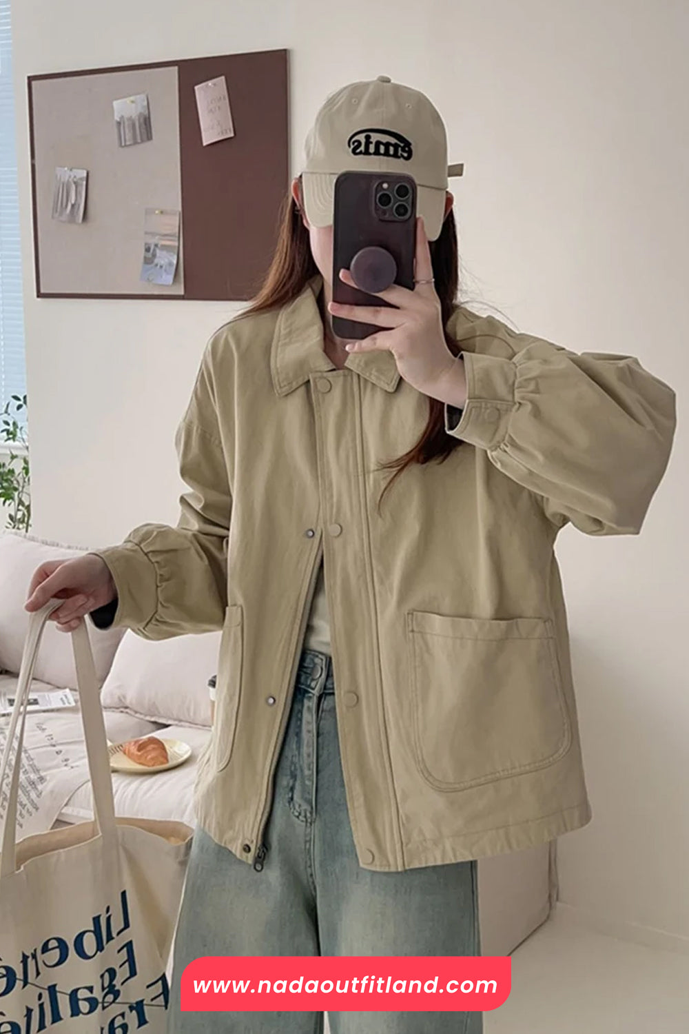 Long Sleeve Turn Down Collar Cargo Pockets Jacket