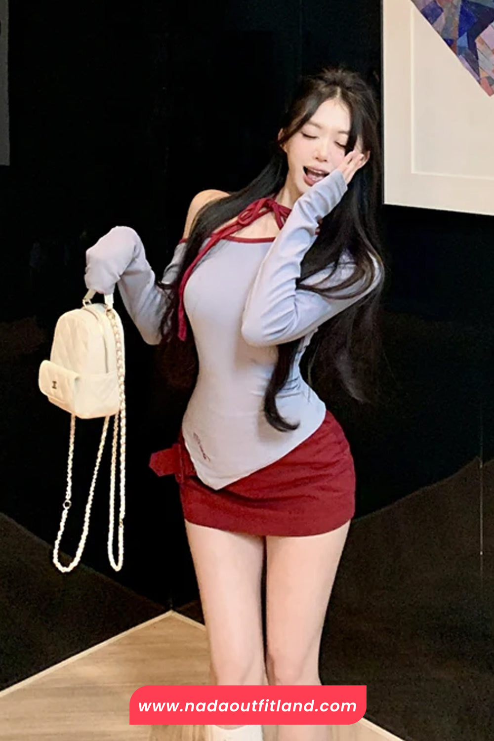 Long Sleeve Sexy Skew Collar Irregular Crop Tops