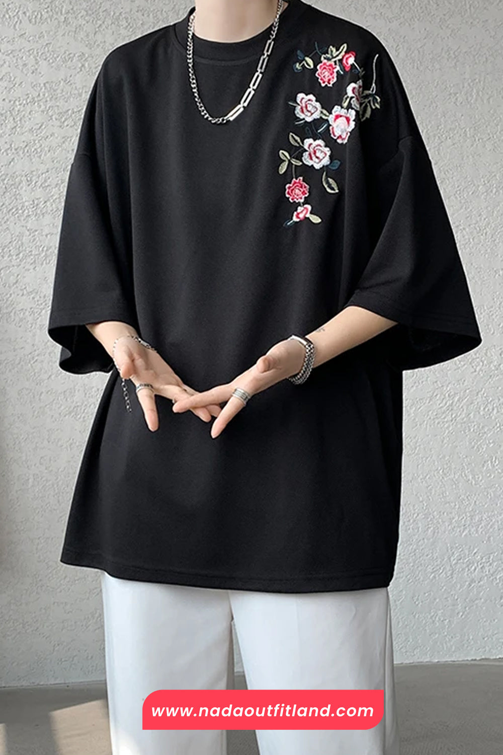 Loose Flower Embroidered Half Sleeve Shirts