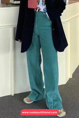 High Waist Mint Colors Corduroy Long Pants